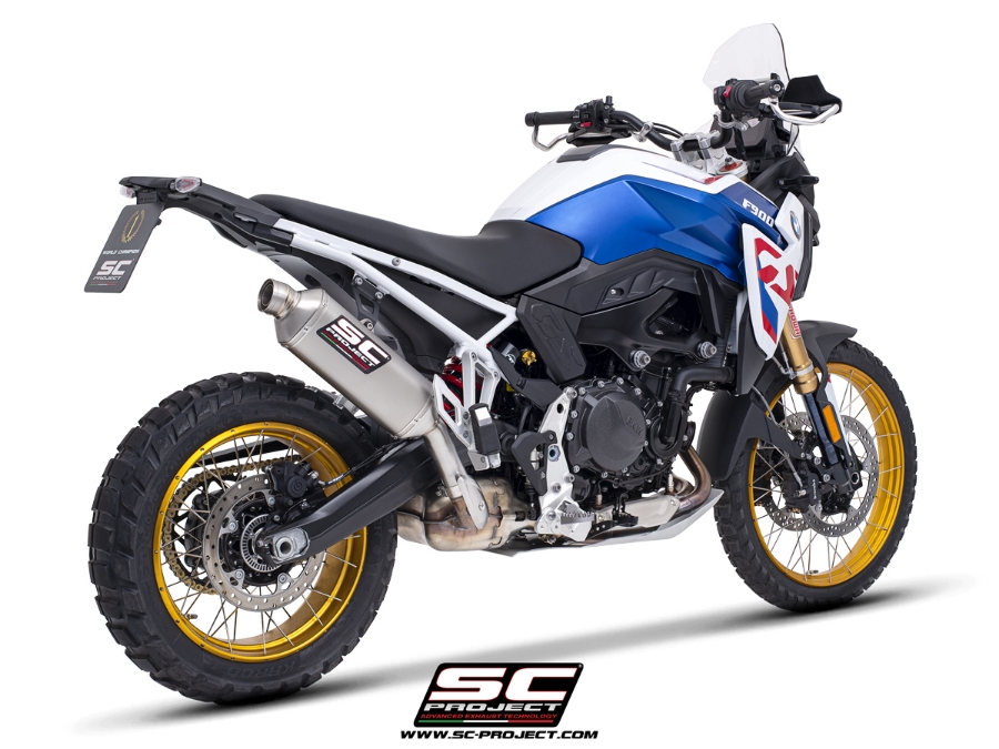 BMW F 900 GS with SC-Project Rally Raid titanium exhaust, 3/4 rear view