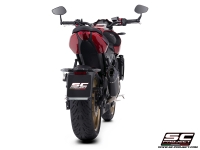 Triumph Trident 800 with SC-Project SC1-X carbon fibre exhaust, back view